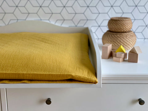 Cover for changing table mat double crepe yellow mustard