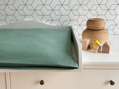 Cover for changing table mat double crepe green jade