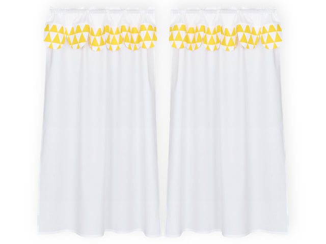 Rideaux lit mezzanine uni blanc triangles jaunes
