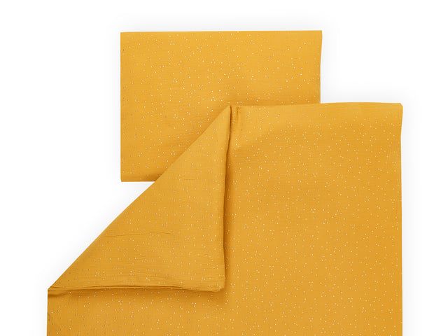 Juego de cama muselina lunares dorados sobre amarillo