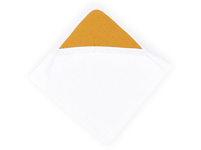 Hooded towel muslin gold dots on yellow