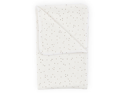 Couverture bébé mousseline pois dorés sur blanc