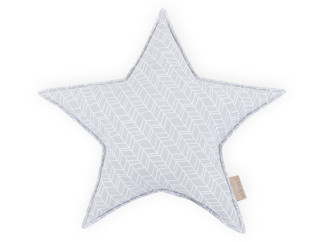 Coussin étoile motif plumes blanches sur gris