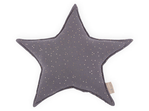 Star cushion muslin golden dots on gray