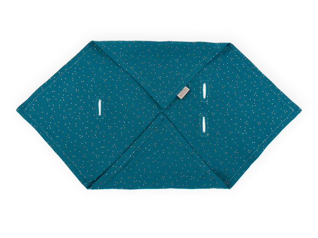 Couverture bébé pour porte-bébé été mousseline pois dorés sur sarcelle