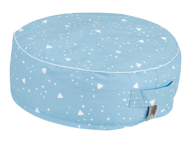 Pouf triangles arrondis blanc sur bleu