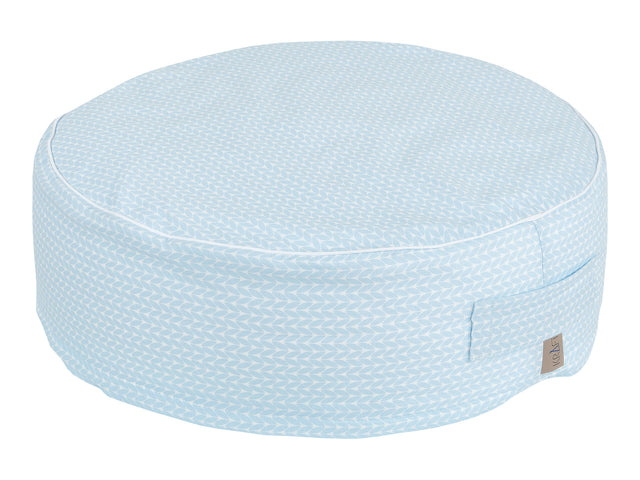 Pouf small leaves light blue on white