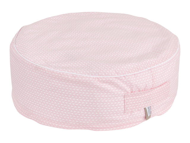 Pouf petites feuilles rose sur blanc