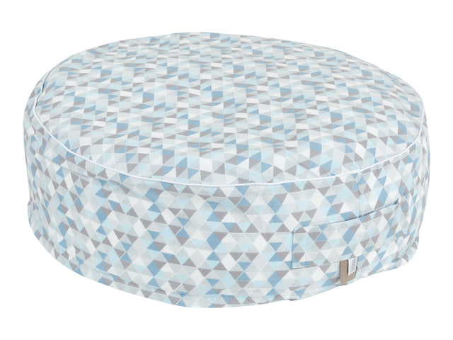 Pouf petits triangles bleu gris blanc
