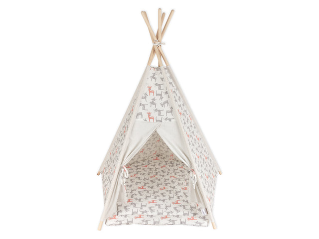Play tent teepee small fawns gray orange on white