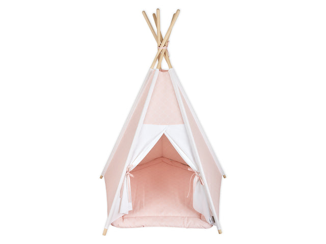 Tente de jeu tipi blanc uni demi-cercles blancs sur rose pastel