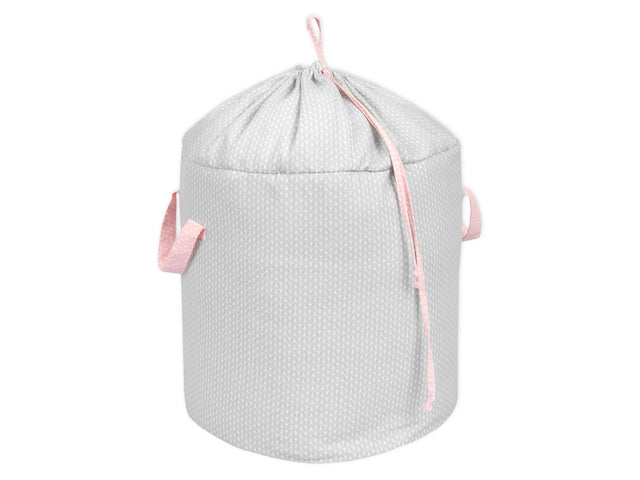 toy basket small leaves light gray on white small leaves pink on white
