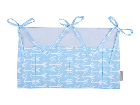 Betttasche weiße Pfeile auf Blau Unigrau