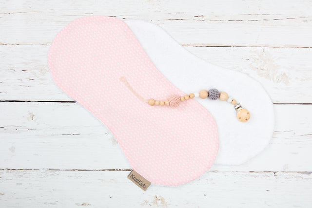 Burp cloth small leaves pink on white