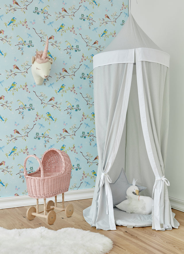 Tente suspendue Uniweiss petites feuilles gris clair sur blanc