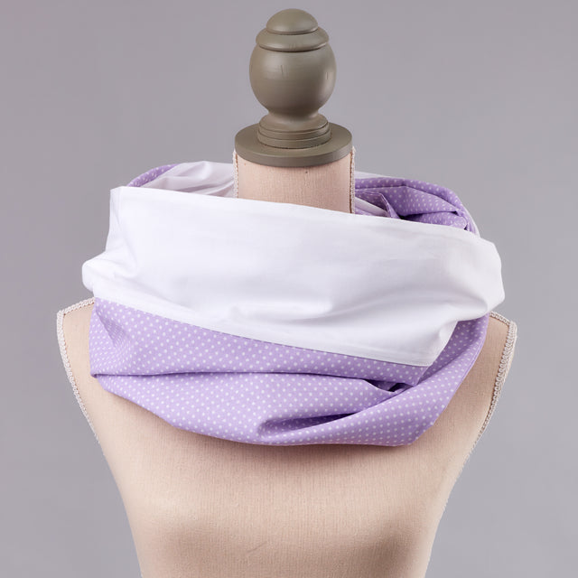 Tissu d'allaitement uni blanc pois blancs sur violet