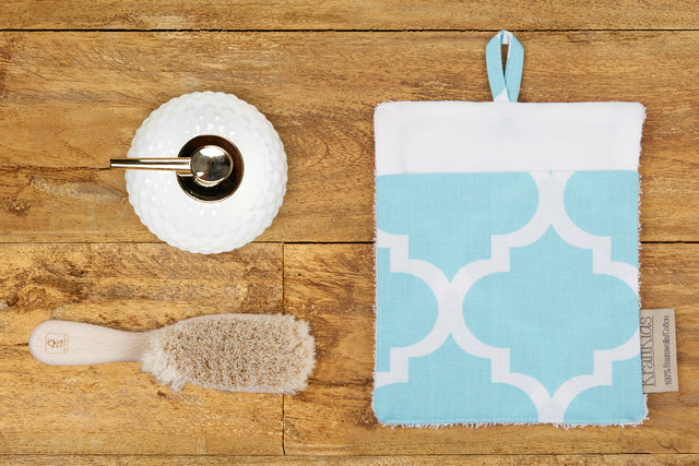 Gant de toilette trèfle marocain turquoise