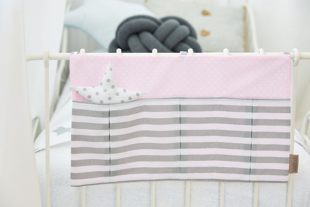 Sac de lit pois blancs sur rose rayures épaisses gris