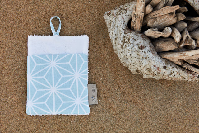 Washcloth White Diamante on Pastel Blue