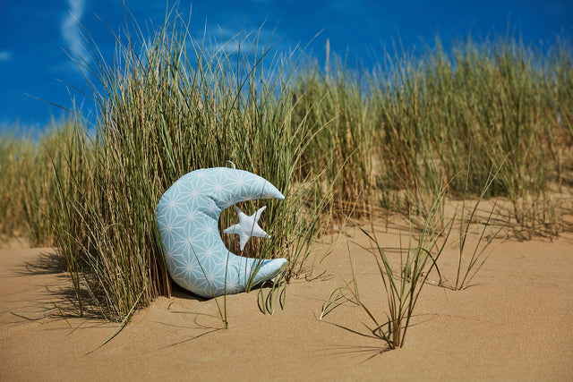 Moon and Star White Diamonds on Pastel Blue