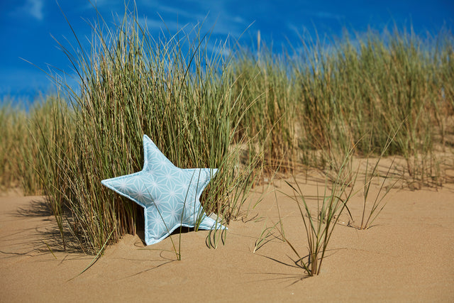 Star Pillow White Diamante on Pastel Blue