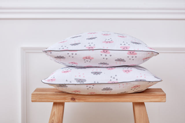 Cushion cover mustache on blue plain grey