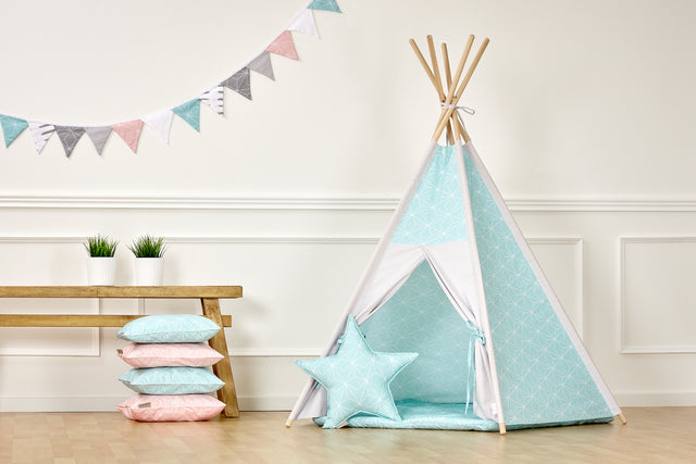 Carpa de Juegos Tipi Blanca Diamante Fino en Menta