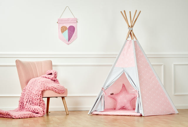 Play Tent Tipi Blanco Diamante Fino sobre Rosa Viejo