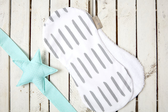 Burp cloth gray lines on white