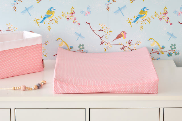 Wedge changing mat cover white dots on coral pink