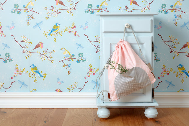 Drawstring bag white semicircles on pastel pink
