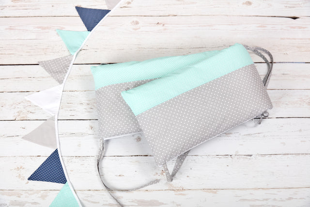 Bumper white dots on gray white dots on mint