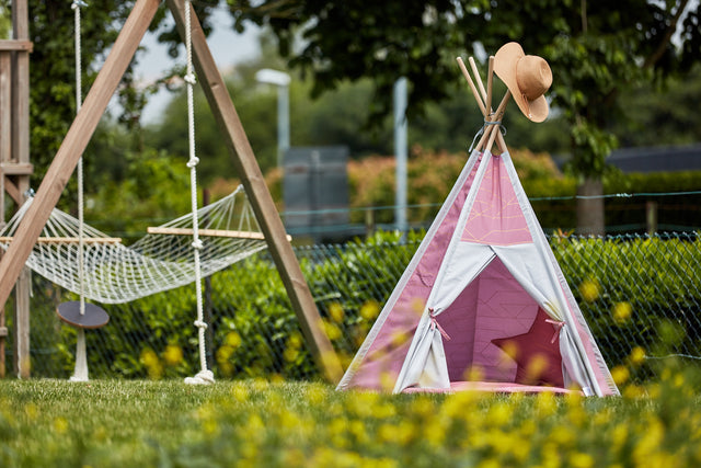 Play tent teepee gold lines on pink