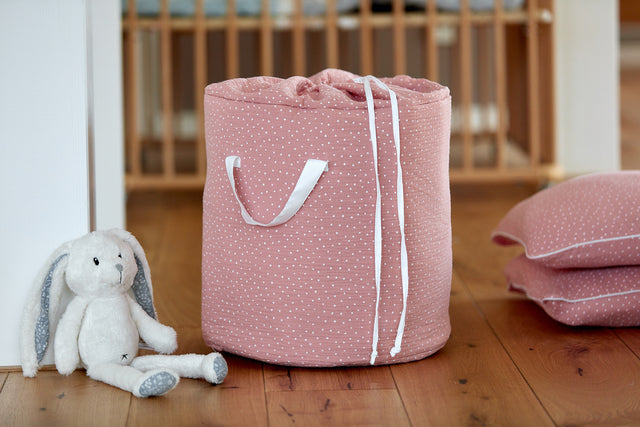 Toy basket muslin pink dots