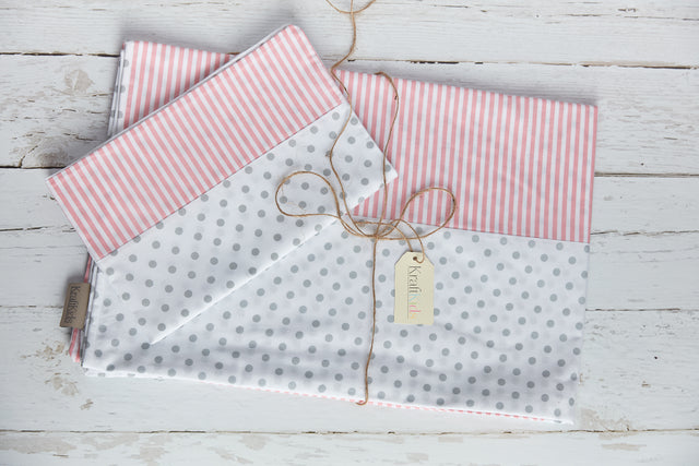 Bedding set gray dots on white stripes pink
