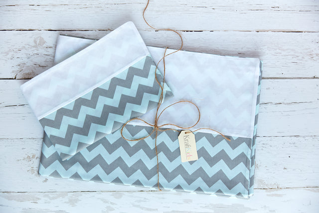 Bedding set plain white chevron light gray and mint