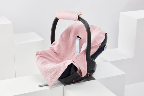 Couverture pour porte-bébé hiver mousseline pois dorés sur rose