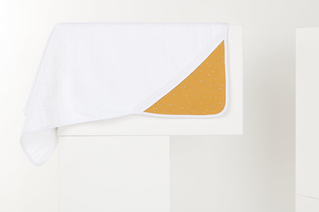Hooded towel muslin gold dots on yellow