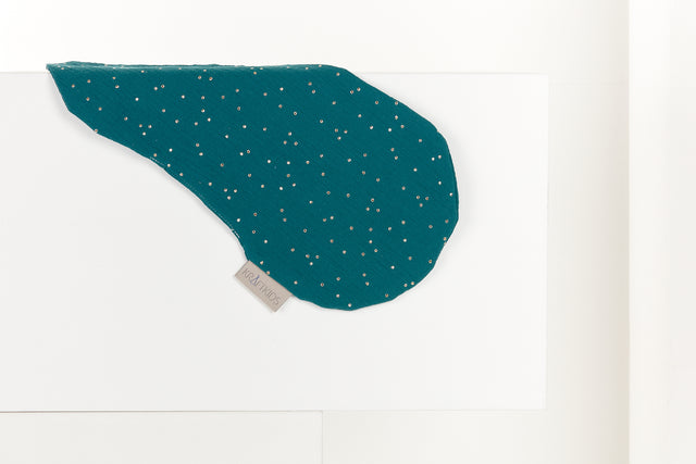 Burp chiffon mousseline pois dorés sur sarcelle