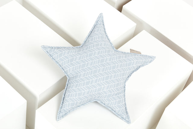 Coussin étoile motif plumes blanches sur gris