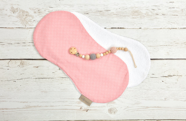 Burp cloth white dots on coral pink