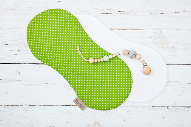Burp cloth white dots on green