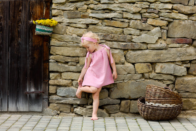 Vestido Niñas Muselina Lunares Rosa