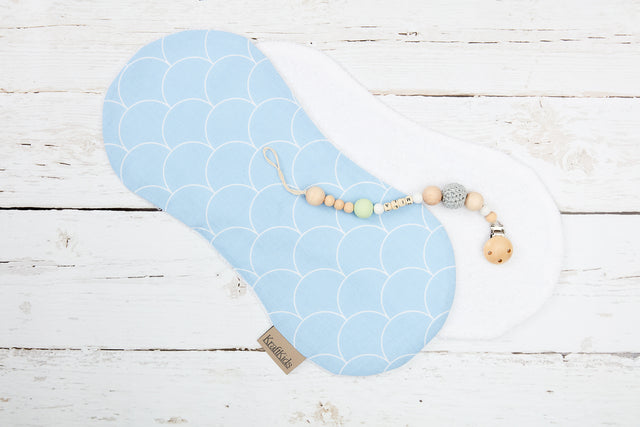 Burp cloth white semicircles on pastel blue