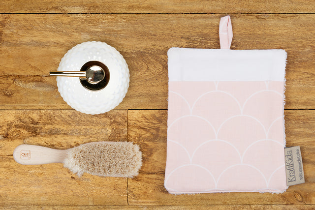 Washcloth white half circles on pastel pink