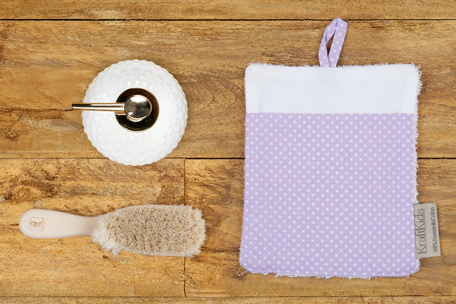 Washcloth white dots on purple