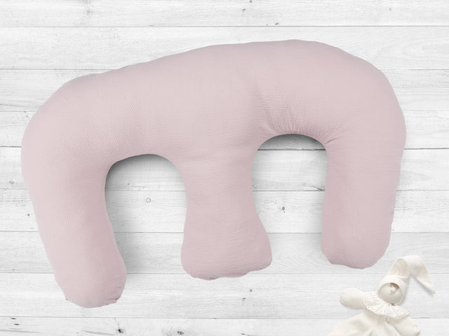 Coussin d'allaitement pour jumeaux mousseline rose