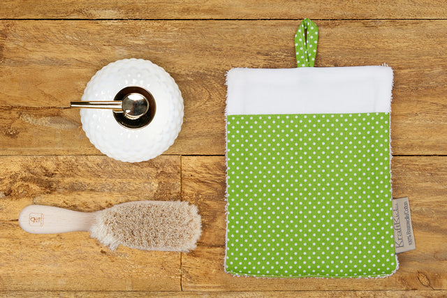 Washcloth white dots on green