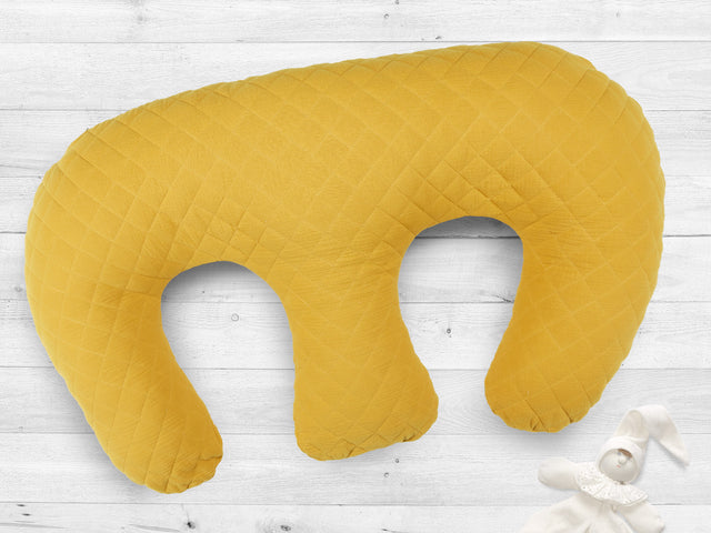 Coussin d'allaitement pour jumeaux mousseline matelassée jaune moutarde