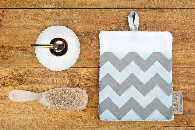 Franela Chevron gris claro y menta